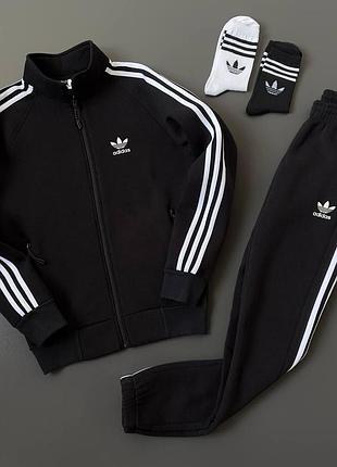 Мужской зимний спортивный костюм adidas черный без капюшона на молнии комплект адидас на флисе xl (bon)