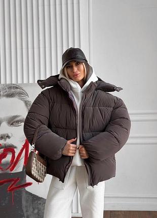 Женская зимняя куртка оверсайз шоколад до -25*с blaid с капюшоном l/xl (b)