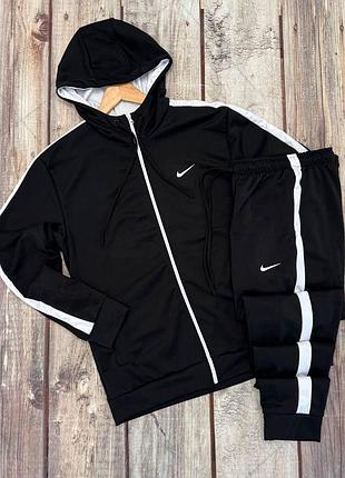 Мужской спортивный костюм nike черный с лампасами весенний осенний найк кофта на змейке + штаны из дайвинга m