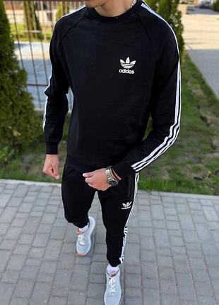 Мужской спортивный костюм adidas свитшот + штаны черный без капюшона комплект адидас весенний осенний 3xl (b)
