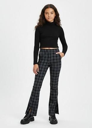 Дитячі/підліткові штани-кльош h&m у клітинку 14y+ 170 см, з розрізами