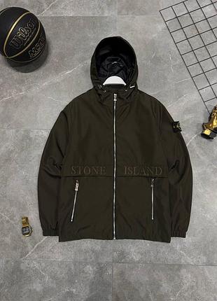 Чоловіча ветровка stone island з патчем хакі куртка стон айленд з плащової тканини весняна осіння (bon)
