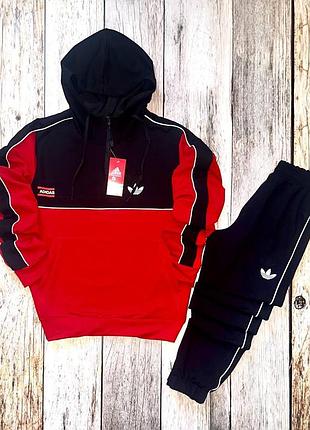 Мужской спортивный костюм adidas худи на змейке + штаны красный адидас с капюшоном весенний осенний xl (b)