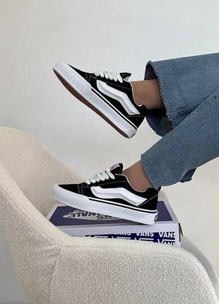Жіночі кеди vans knu skool чорно-білі кросівки замшеві ванс кну скул (b)