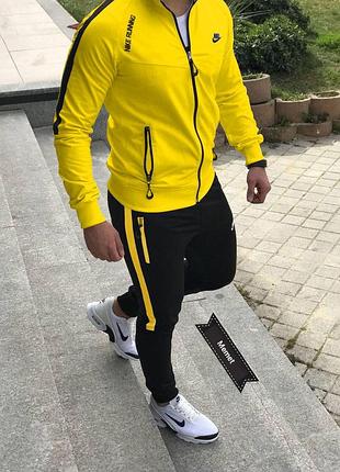 Мужской спортивный костюм nike кофта на змейке + штаны желтый найк без капюшона весенний осенний xl (b)