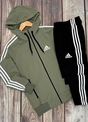 Мужской спортивный костюм adidas кофта на змейке с капюшоном + штаны хаки адидас весенний xl (bon)