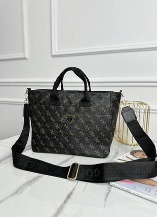 Женская сумка шоппер guess medium коричневая большая гесс с ручками (b)