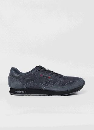 Мужские кроссовки reebok classic leather серые из натуральной замши рибок 42-26.5см (b)