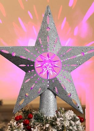 Звезда верхушка для елки с подсветкой projector led christmas tree top 3d 31 см звезда проектор для верхушки рождественской елки