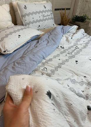 Комплект постельного белья с одеялом евро размера муслин-жатка sofia воздушная ткань