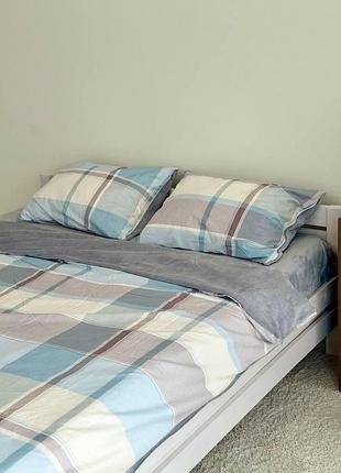 Теплий двоспальний комплект постільної білизни 180×220 сатин + плюш з підковдрою на блискавці для максимального комфорту