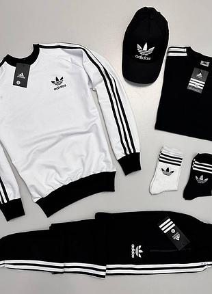 Чоловічий костюм adidas 4в1 світшот + штани + футболка + кепка + шкарпетки білий без капюшона адідас весняний l (b)