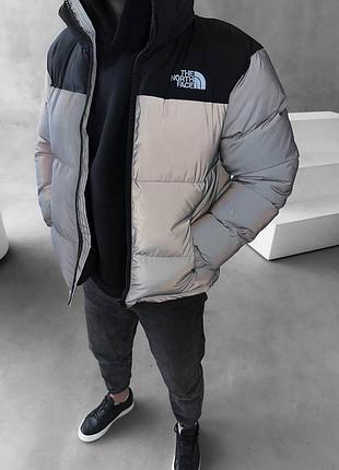 Зимняя куртка the north face серая рефлективная оверсайз мужская женская пуховик до -25*с тнф логотип вышивка