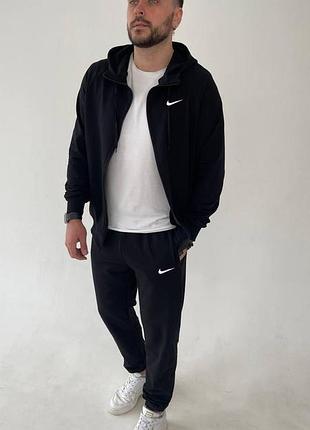 Мужской спортивный костюм nike черный с капюшоном на молнии весенний осенний комплект найк худи + штаны xxl