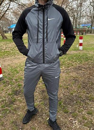 Чоловічий спортивний костюм nike вітрівка + штани з плащівки сірий комплект найк з капюшоном (bon)
