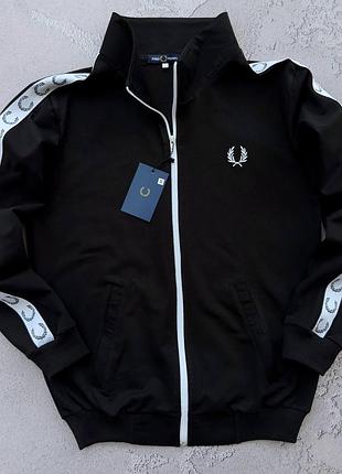 Мужская олимпийка fred perry черная с лампасами кофта фред пери на молнии без капюшона m (b)