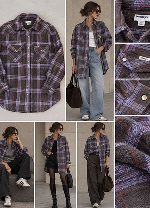 Oversize рубашка wrangler в клетку, 100% хлопок в клетку плотная рубашка