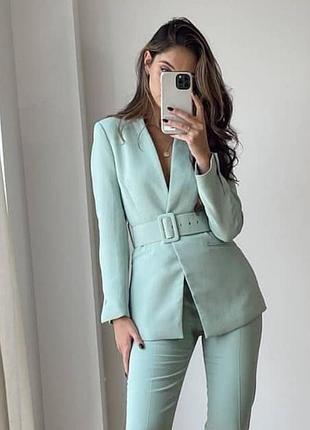 Женский жакет zara xs мятный приталенный без пояса
