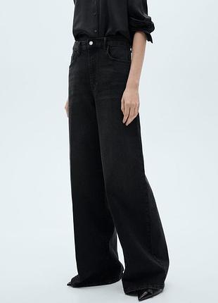 Чорні джинси wide leg mango, розмір 40, висока посадка