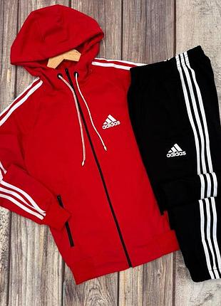 Мужской спортивный костюм adidas кофта на змейке с капюшоном + штаны красный адидас весенний xl (bon)
