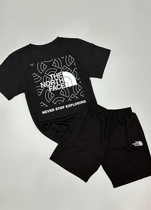 Чоловічий літній костюм the north face футболка шорти чорний бавовняний комплект зе норт фейс (b)