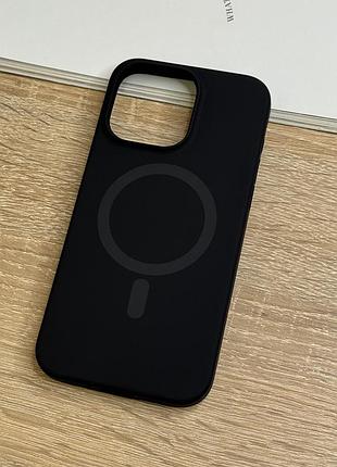 Чохол для iphone 15 pro max з magsafe, чорний матовий силікон з м’якою підкладкою silicone case