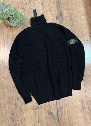 Чоловічий зимовий гольф stone island чорний із патчем під горло светр стон айленд l (b)