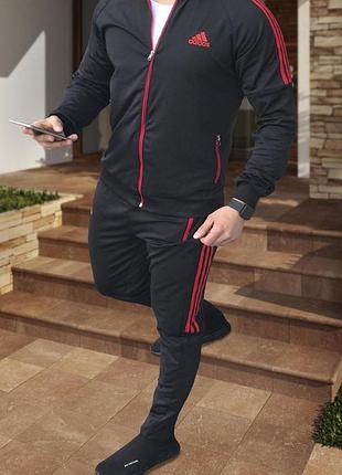 Мужской спортивный костюм adidas кофта на змейке + штаны черный адидас без капюшона весенний осенний xxl (b)