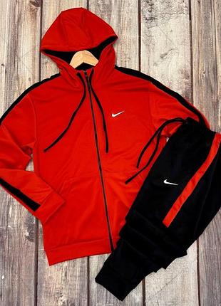 Мужской спортивный костюм nike красный с лампасами весенний осенний найк кофта на змейке + штаны из дайвинга m
