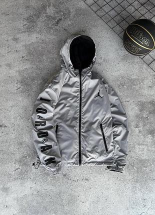 Мужская зимняя двосторонняя куртка nike черно-серая найк флисовая m (b)
