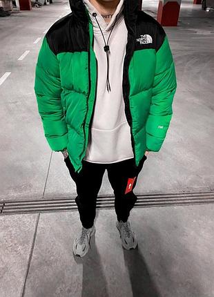 Мужская зимняя куртка the north face оверсайз зеленая до -25*с пуховик тнф унисекс с капюшоном l (b)