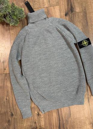 Чоловічий зимовий гольф stone island сірий із патчем під горло светр стон айленд l (b)
