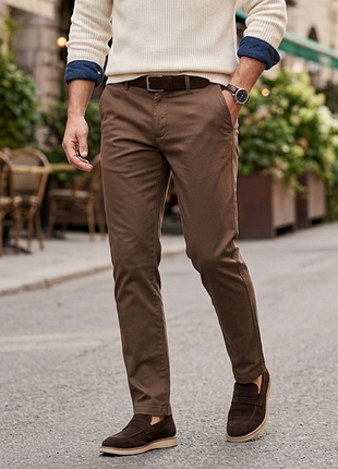 Мужские брюки чинос autograph (m&amp;s) slim fit коричневые р. 34/31 итальянская ткань olimpias