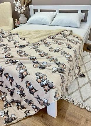 Мягкий и теплый двусторонний плед велюр-шерсть 150×220 см на овчине