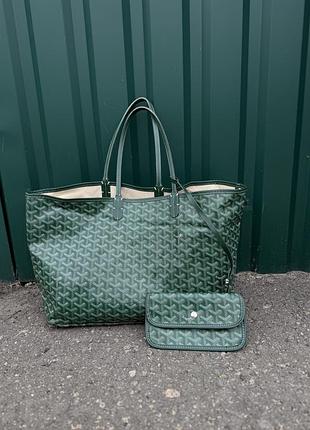 Сумочка шопер с футляром goyard зеленая