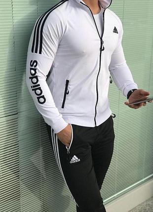 Мужской спортивный костюм adidas кофта на змейке + штаны белый адидас без капюшона весенний осенний m (b)