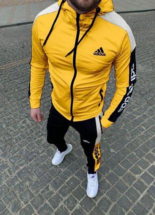 Мужской спортивный костюм adidas кофта на змейке + штаны желтый адидас с капюшоном весенний осенний xl (b)