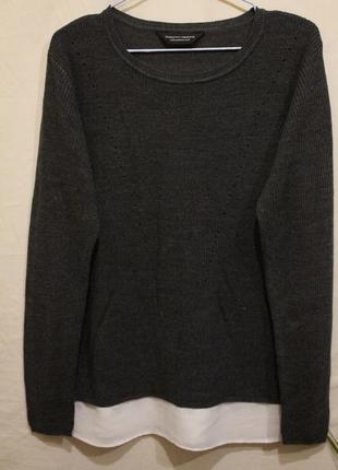Акриловый свитер тонкой вязки с шифоновым низом1 фото