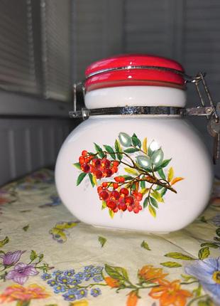 Керамическая банка для сыпучих продуктов с бугельным замком (серия калина/рябина)