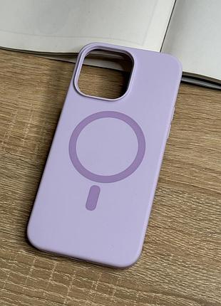 Силіконовий чохол на iphone 14 pro max з magsafe, світлий фіолетовий матовий з м’якою підкладкою silicone case