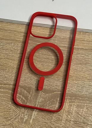 Чохол на iphone 14 pro max з magsafe прозорий ударостійкий tpu anti-drop 4. червоний