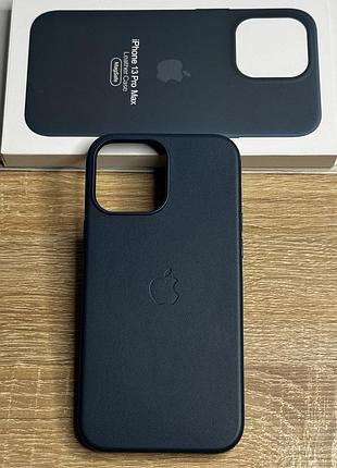 Кожаный чехол на iphone 13 pro max с логотипом apple и magsafe, противоударный с микрофиброй, темный синий