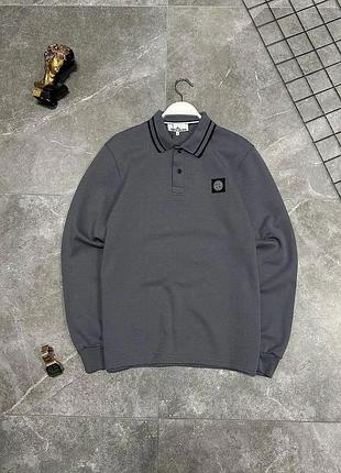 Чоловічий светр темно-сірий stone island з коміром весняний осінній кофта без капюшона стон айленд xl (b)