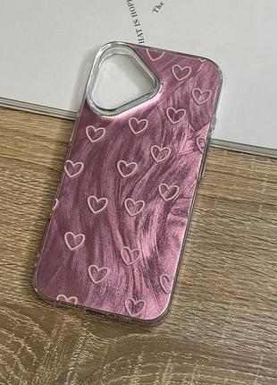 Силиконовый чехол на iphone 17 розовый с принтом белых сердечек