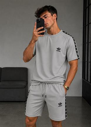 Мужской летний костюм adidas серый комплект адидас футболка и шорты на лето xl (b)
