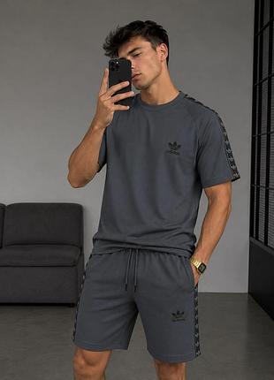 Мужской летний костюм adidas серый комплект адидас футболка и шорты на лето m (b)