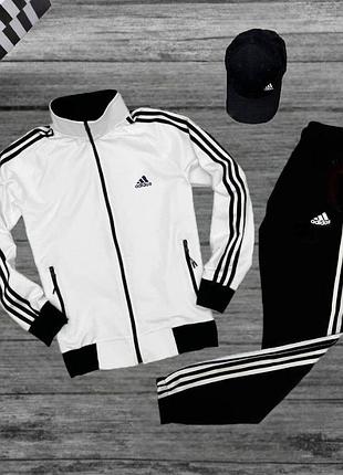 Мужской спортивный костюм adidas белый с молнией без капюшона адидас весенний (b) xl