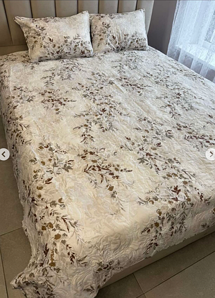 Покрывало хлопковое стеганное цветы 200x230 и наволочки 50x70 2 шт подарочная сумка