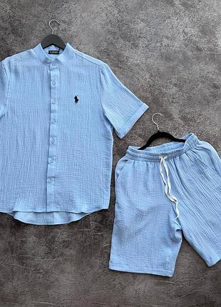Комплект стойкая рубашка + шорты голубой polo xl