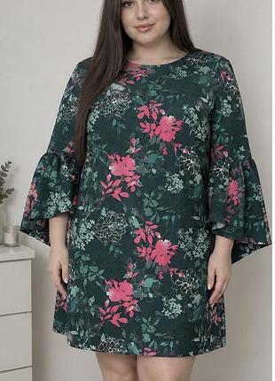 Жіноче плаття 3xl з квітковим принтом та розкльошеними рукавами